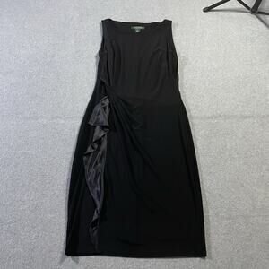 Lauren Ralph Lauren Black Sleeveless Side Draped Ruffle Sheath Dress Size 6